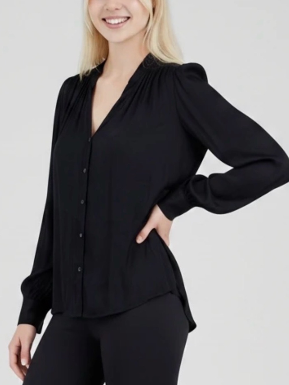 Treasure and Bond Silky Black Button-Front Women's Blouse.  Plus Sz 2X.